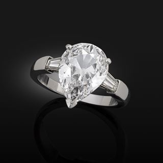 A 3.24ct D colour Internally flawless old pear cut diamond ring